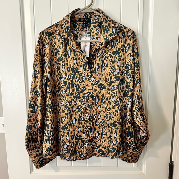 Jessica Simpson NWT speckled cheetah button front shirt women’s size small - Picture 1 of 4